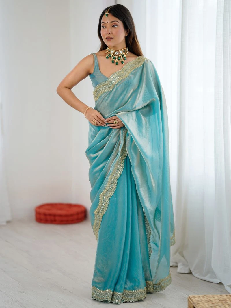 Em 24 Satin Sequence Worked Party Wear Saree 17