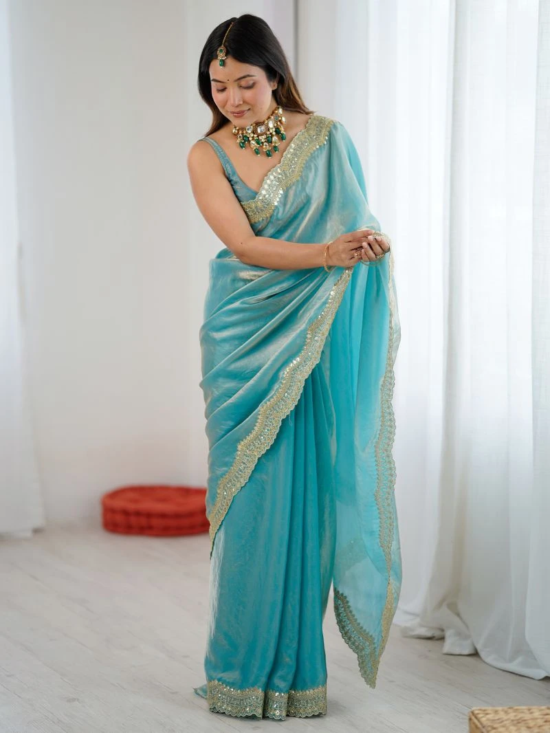 Em 24 Satin Sequence Worked Party Wear Saree 18