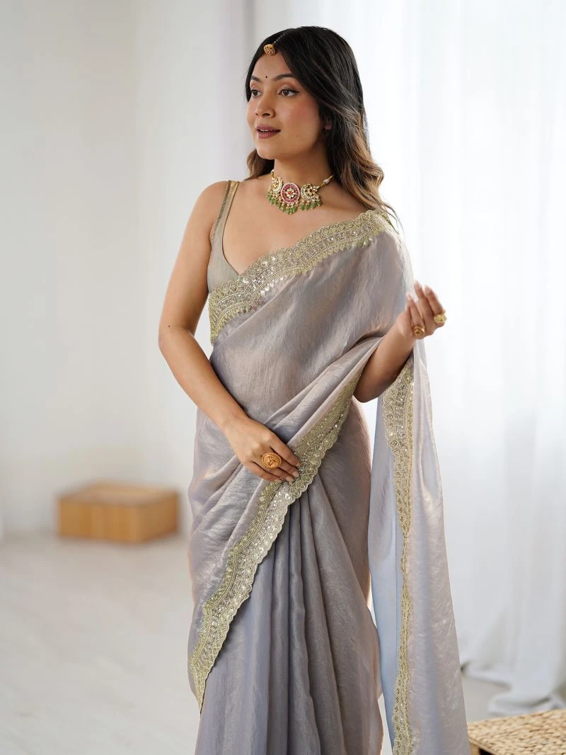 Em 24 Satin Sequence Worked Party Wear Saree 19