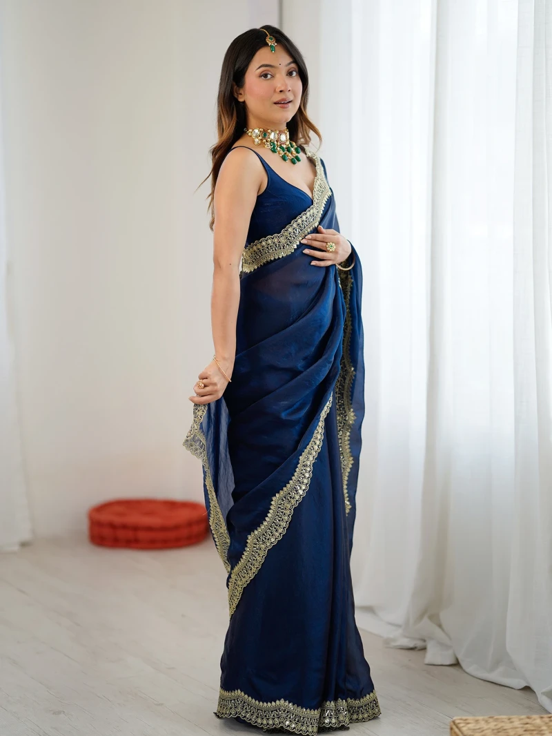 Em 24 Satin Sequence Worked Party Wear Saree 2