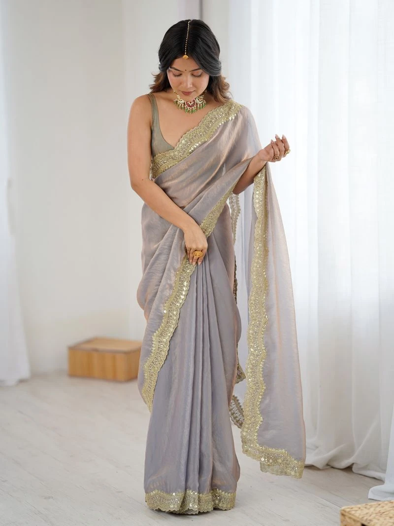 Em 24 Satin Sequence Worked Party Wear Saree 3