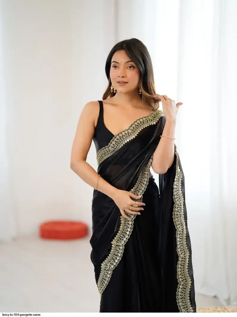 Em 24 Satin Sequence Worked Party Wear Saree 4