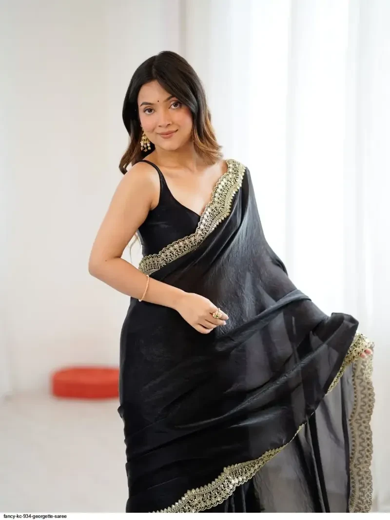 Em 24 Satin Sequence Worked Party Wear Saree 5