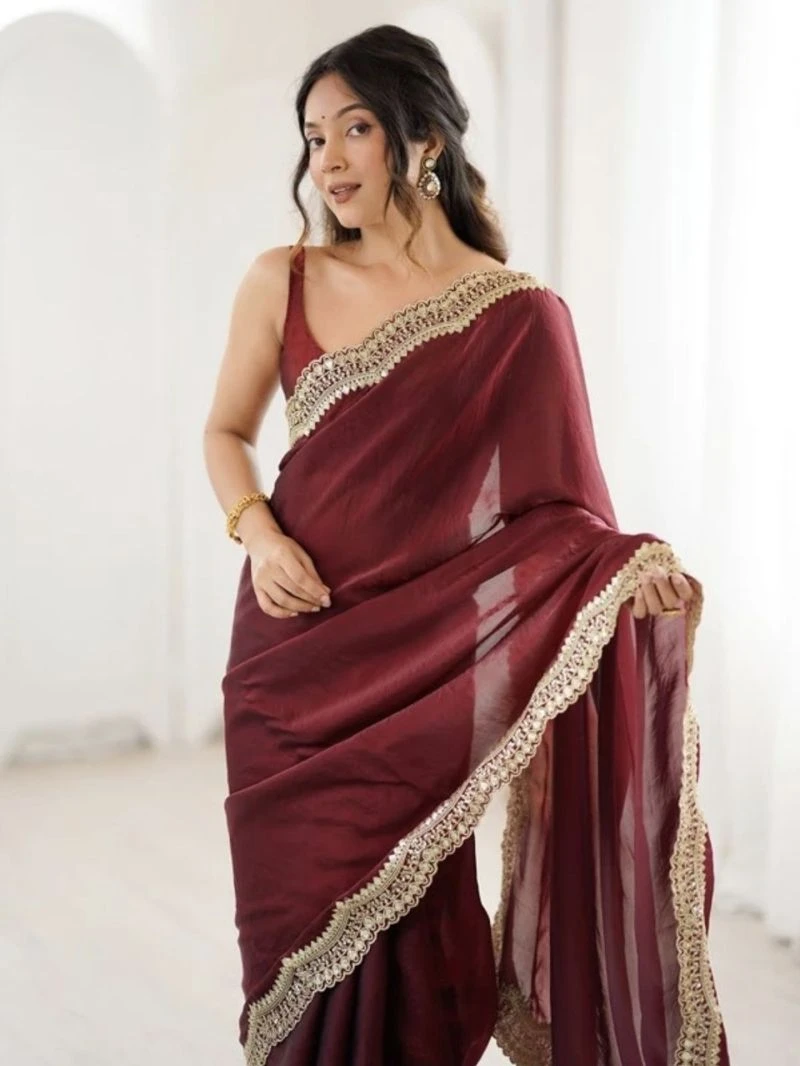 Em 24 Satin Sequence Worked Party Wear Saree 6