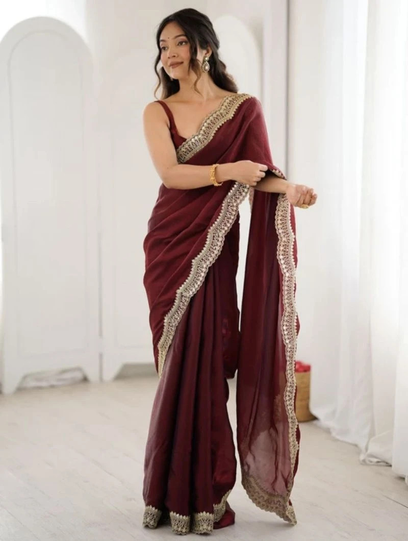 Em 24 Satin Sequence Worked Party Wear Saree 7