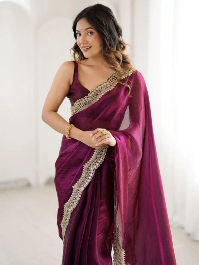 Em 24 Satin Sequence Worked Party Wear Saree 8