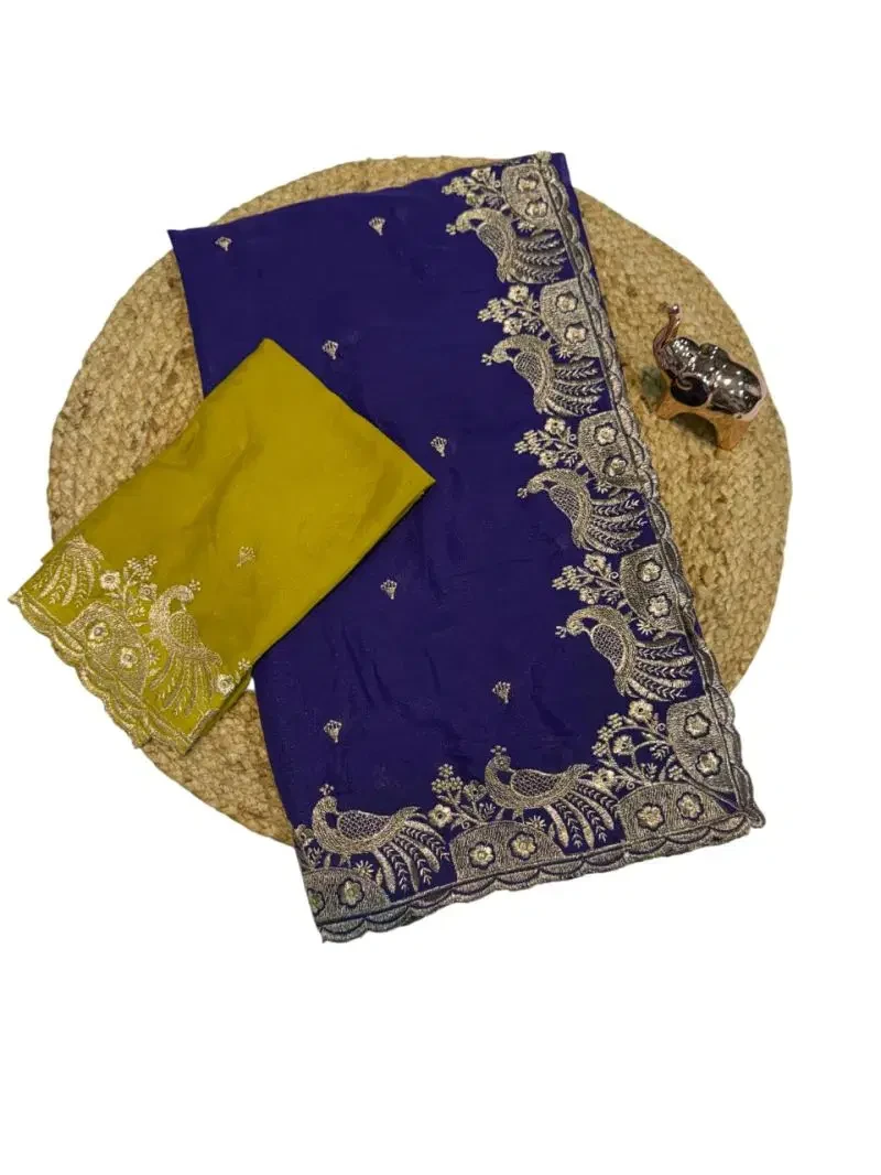 Em 26 Chiffon Embroidered Zari Weaving Saree Collection