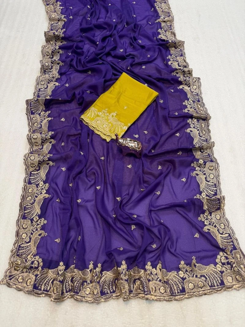 Em 26 Chiffon Embroidered Zari Weaving Saree Collection 11