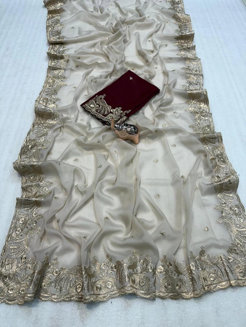 Em 26 Chiffon Embroidered Zari Weaving Saree Collection 12
