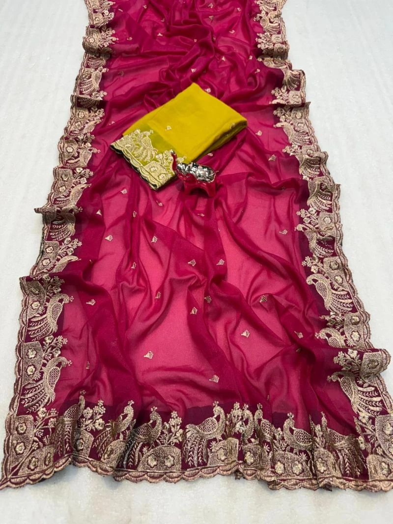 Em 26 Chiffon Embroidered Zari Weaving Saree Collection 2
