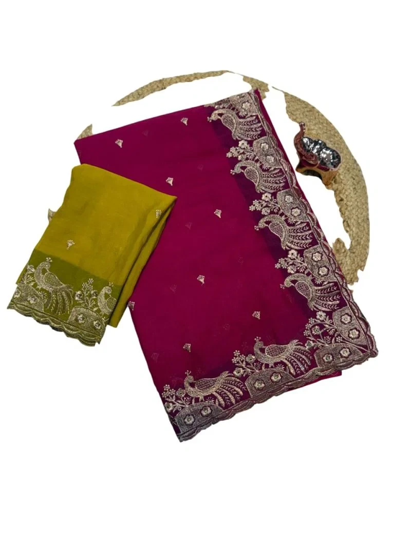 Em 26 Chiffon Embroidered Zari Weaving Saree Collection 3