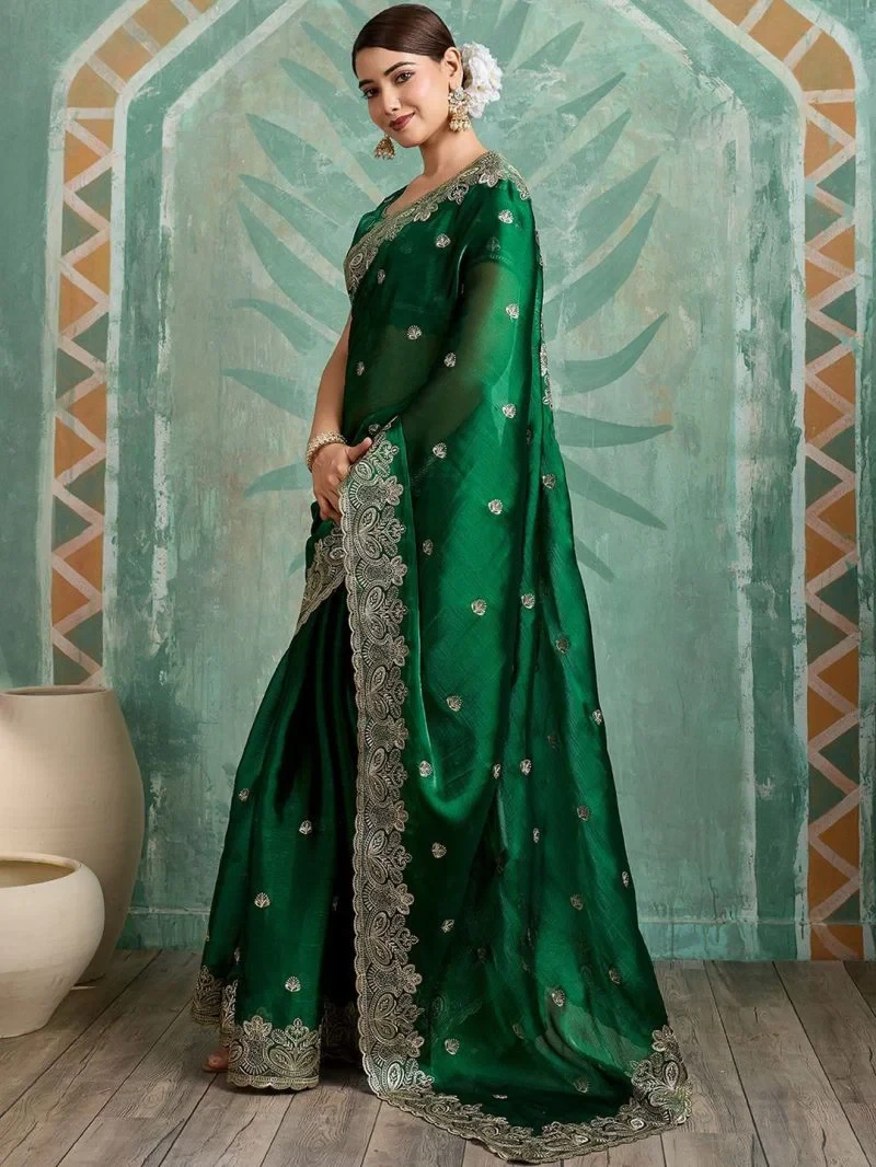 Em 27 Chiffon Organza Motifs Embroidered Saree 16