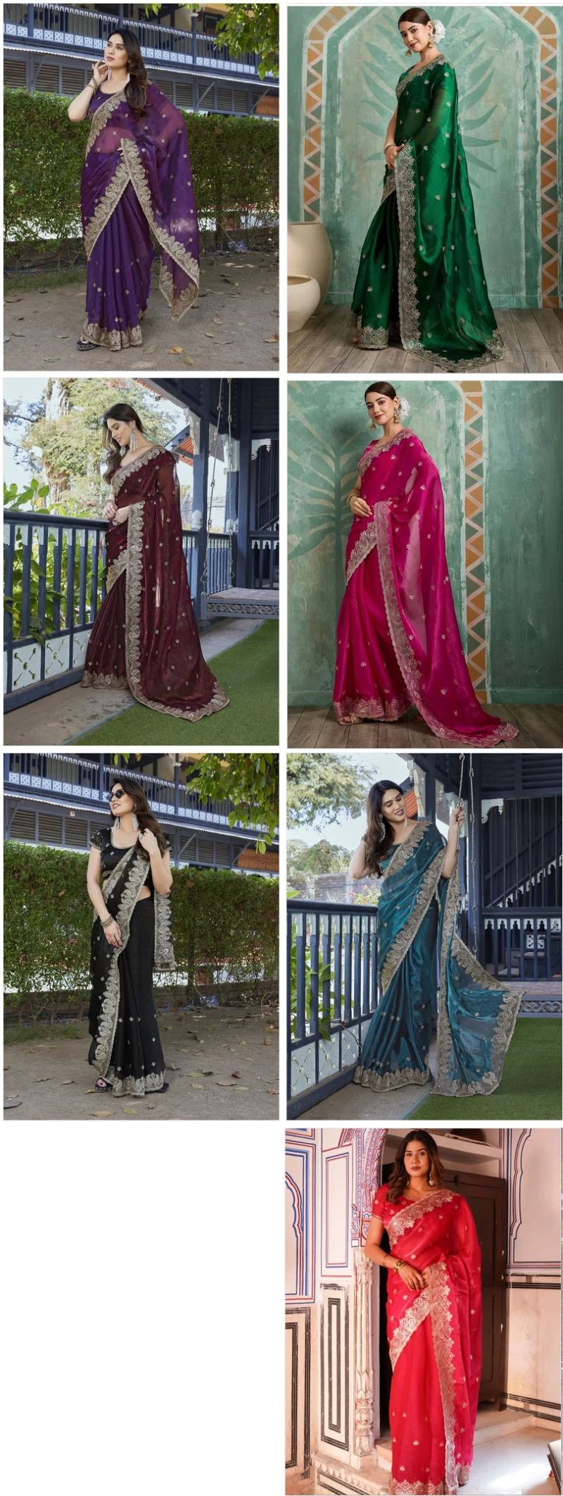 Em 27 Chiffon Organza Motifs Embroidered Saree 8