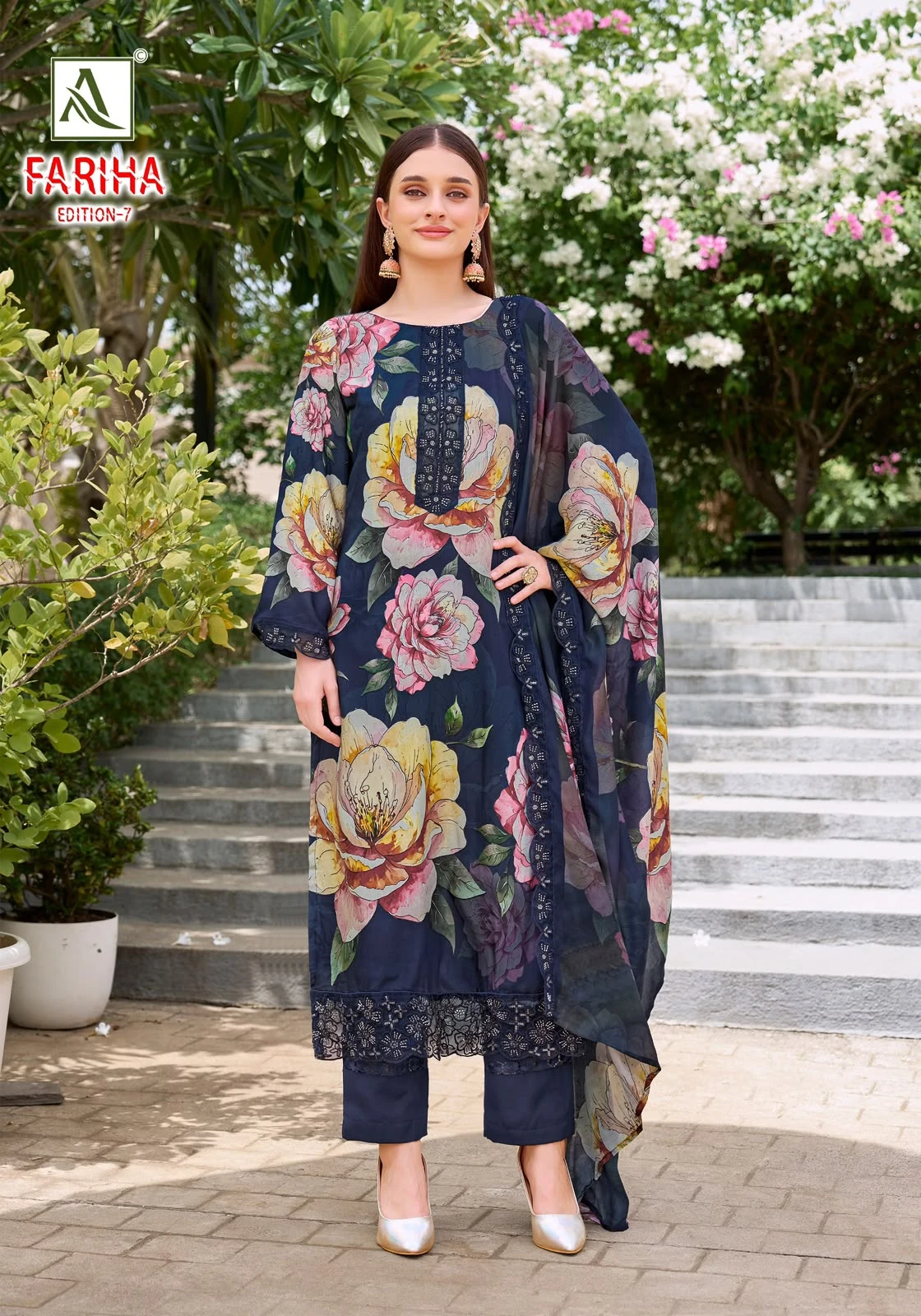Alok Suit Fariha 7 Maslin Digital Designer Print Suit With Embroidery Work 2