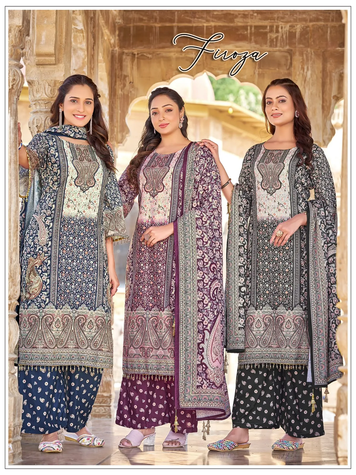 Firoza Jam Satin Mirror Work Pakistani Suit Collection 7