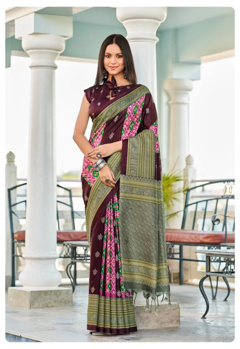 Flute Ikkat Soft Tusser Silk Ikkat Printed Saree Collection 5