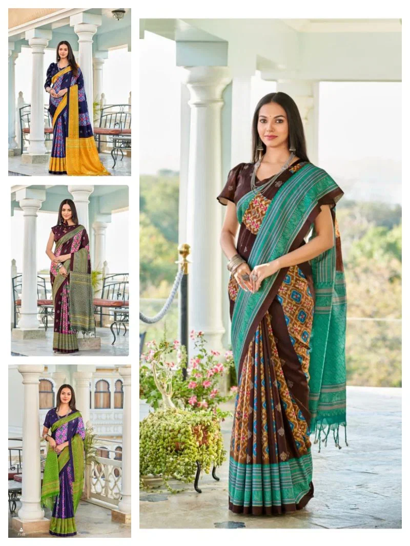 Flute Ikkat Soft Tusser Silk Ikkat Printed Saree Collection 6