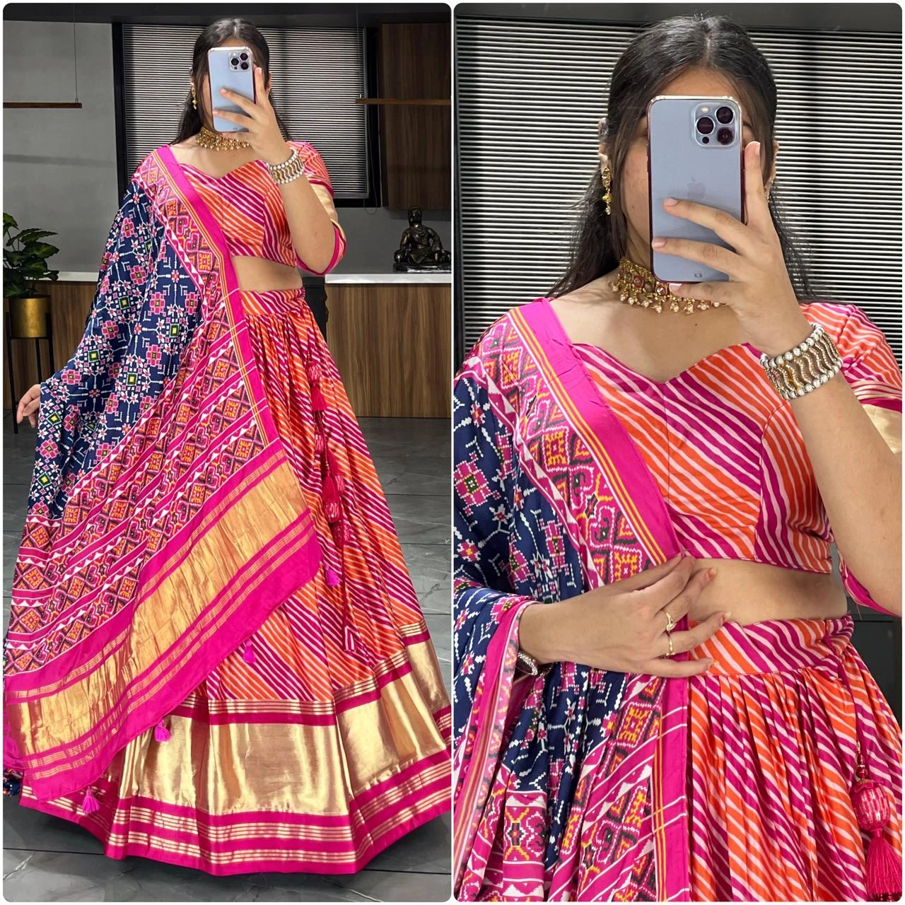 Gaji Silk Lehenga Choli Semi Gaji Silk With Zari Border 4