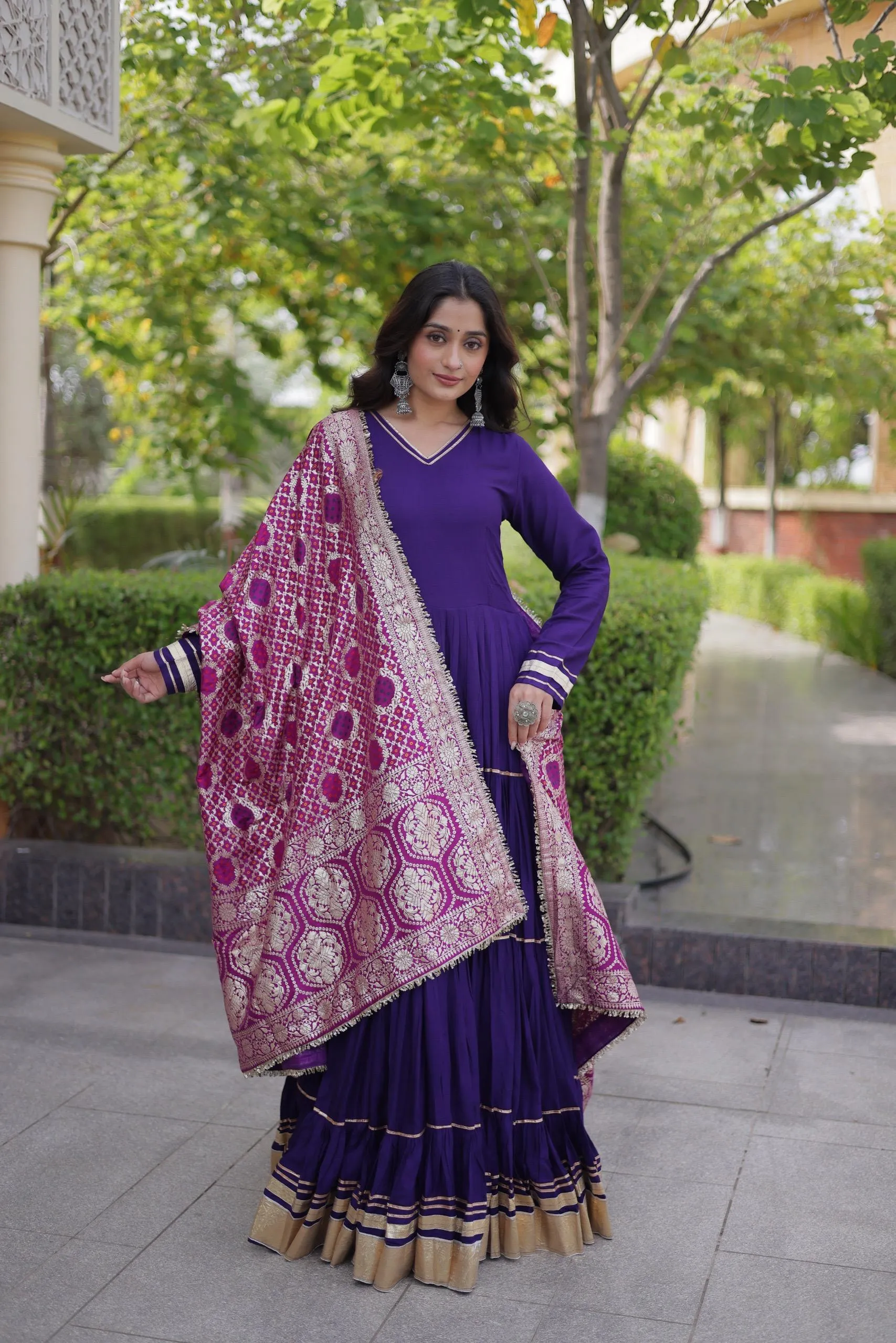 Gown Dupatta  Reyon Gown With Gota Patti And Lumpy Lace Work 1