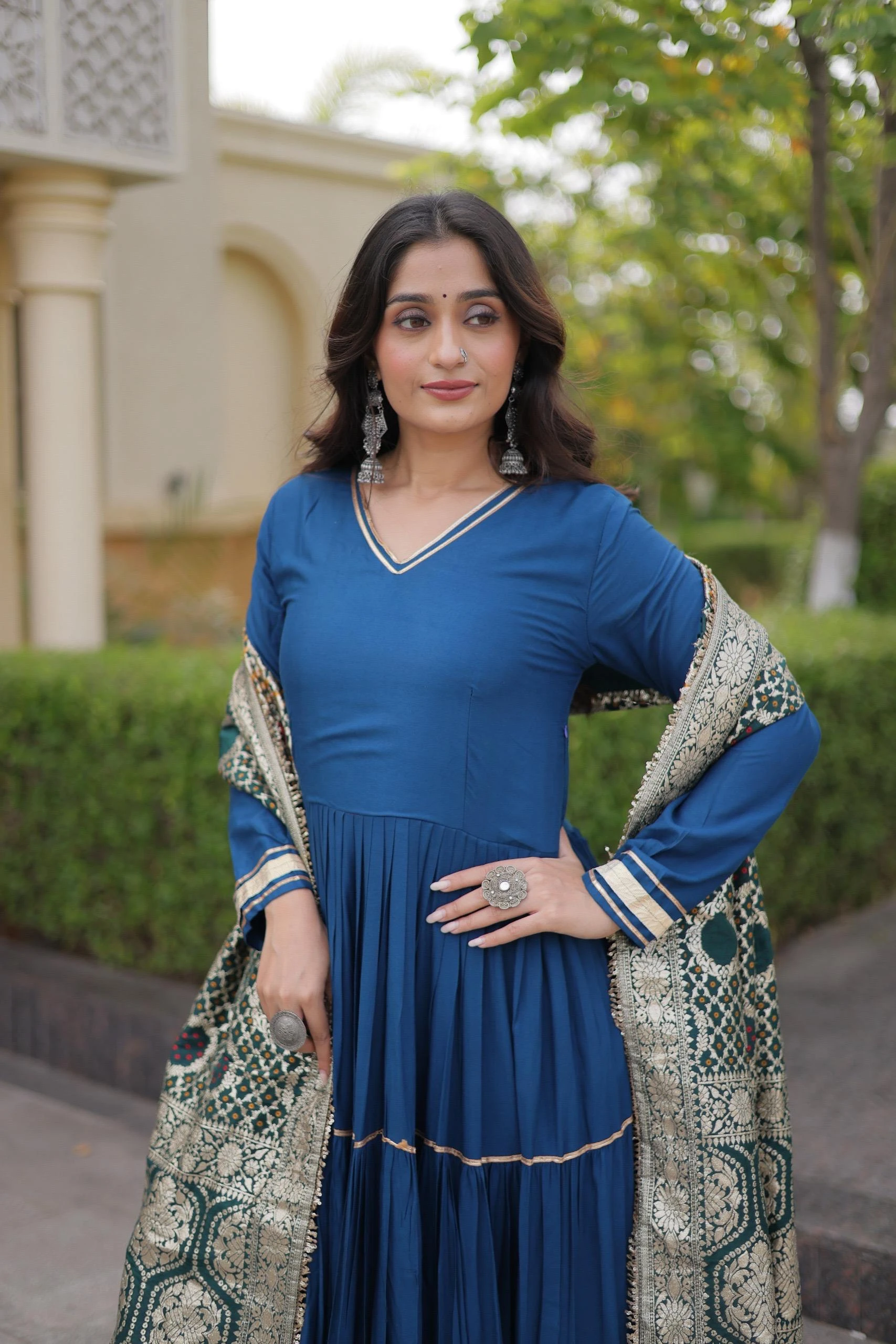 Gown Dupatta  Reyon Gown With Gota Patti And Lumpy Lace Work 4