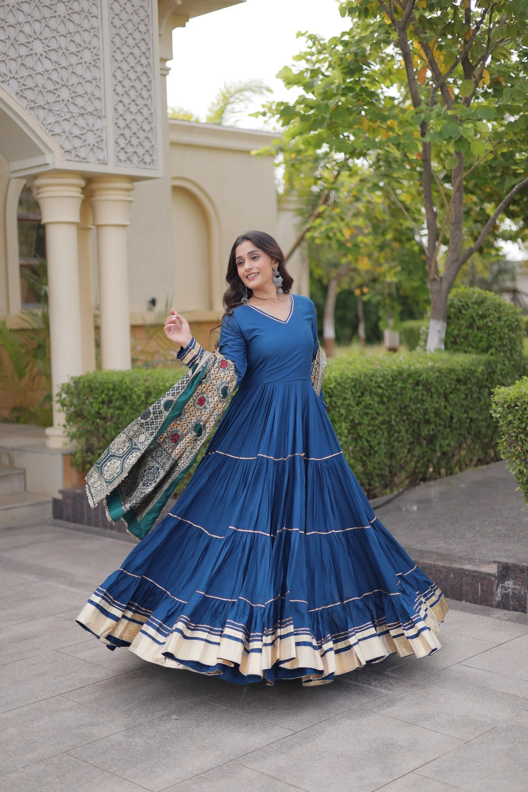 Gown Dupatta  Reyon Gown With Gota Patti And Lumpy Lace Work 5