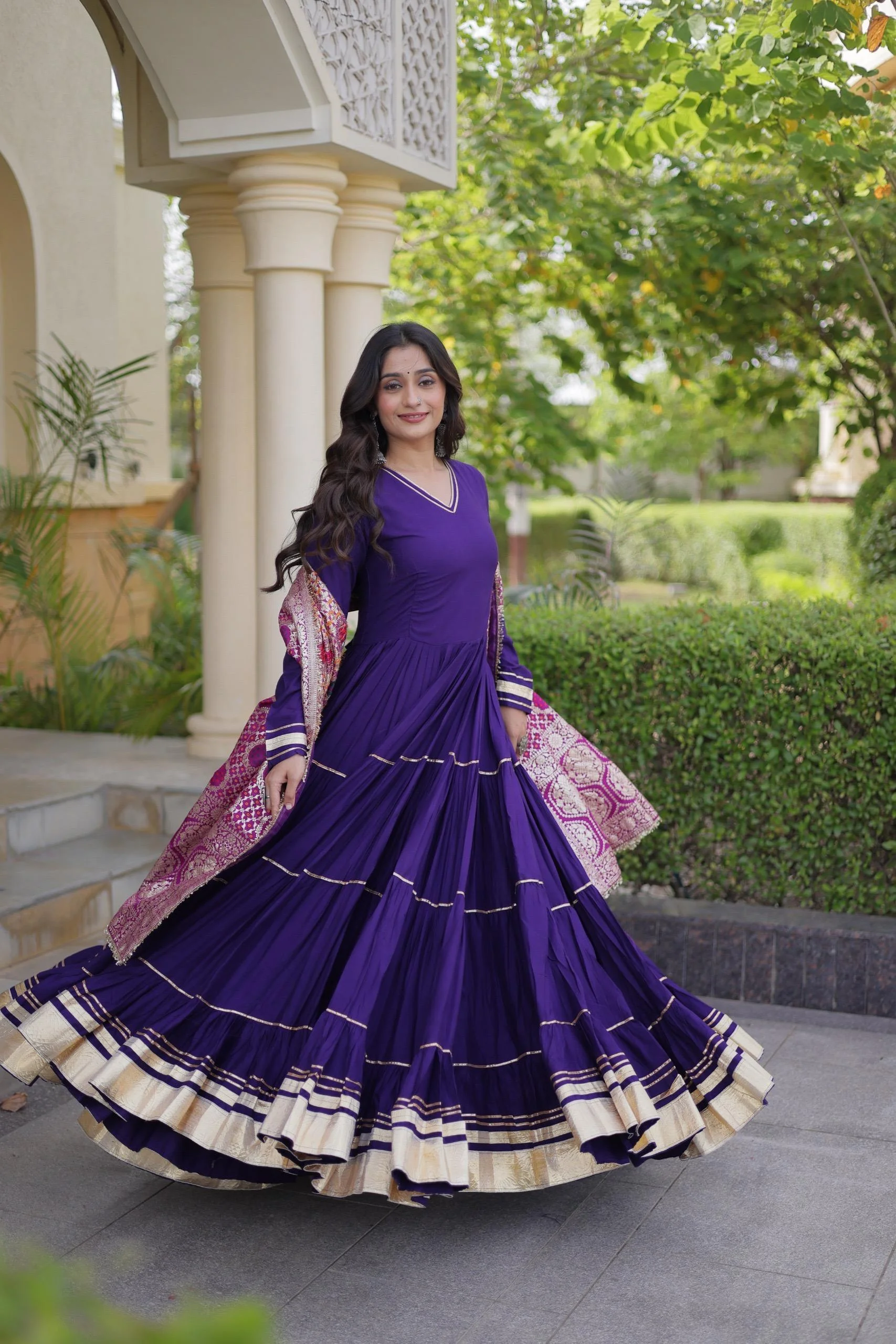 Gown Dupatta  Reyon Gown With Gota Patti And Lumpy Lace Work 6