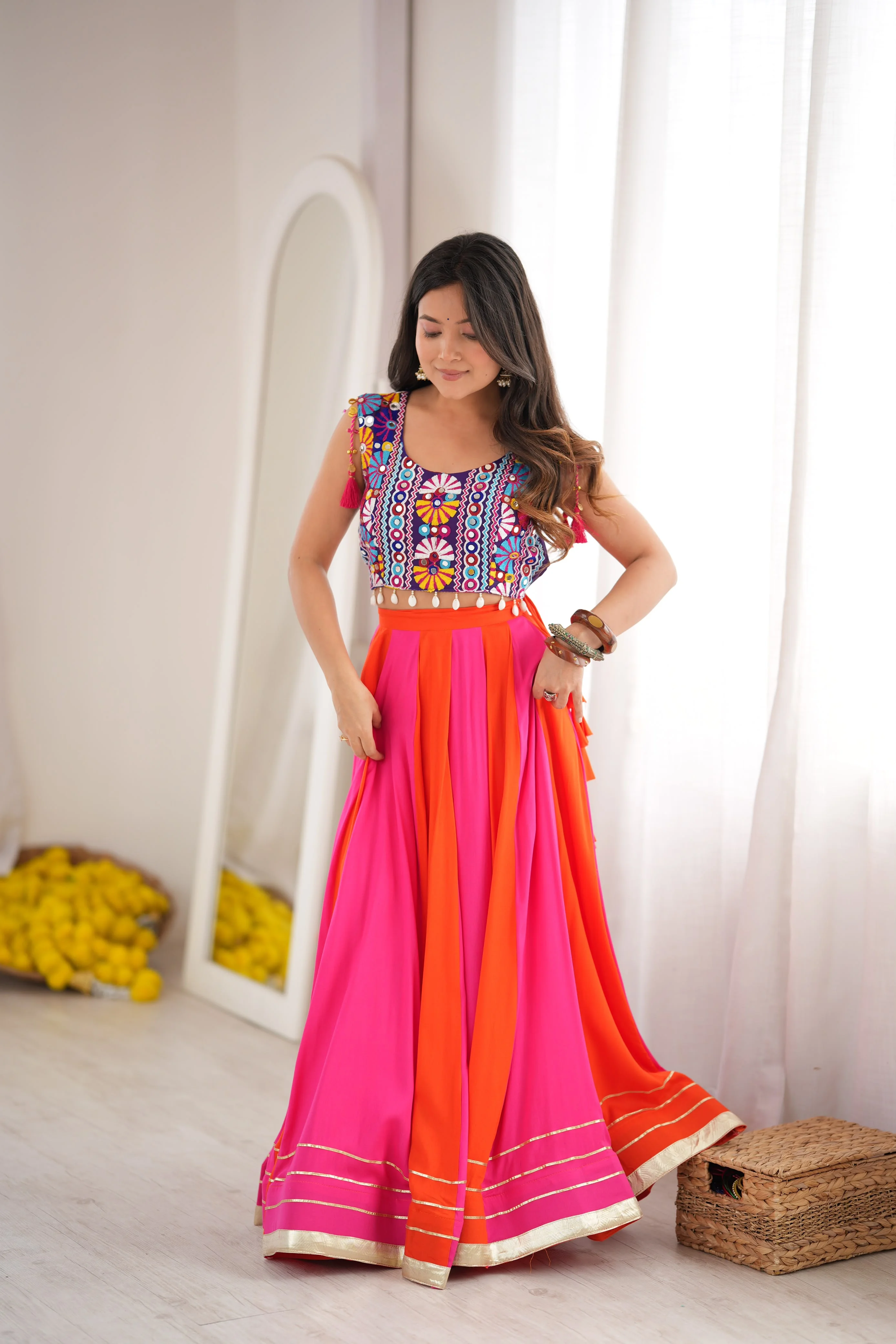 Heavy Reyon Lehenga Choli With Gota Patti And Mirror Work 2