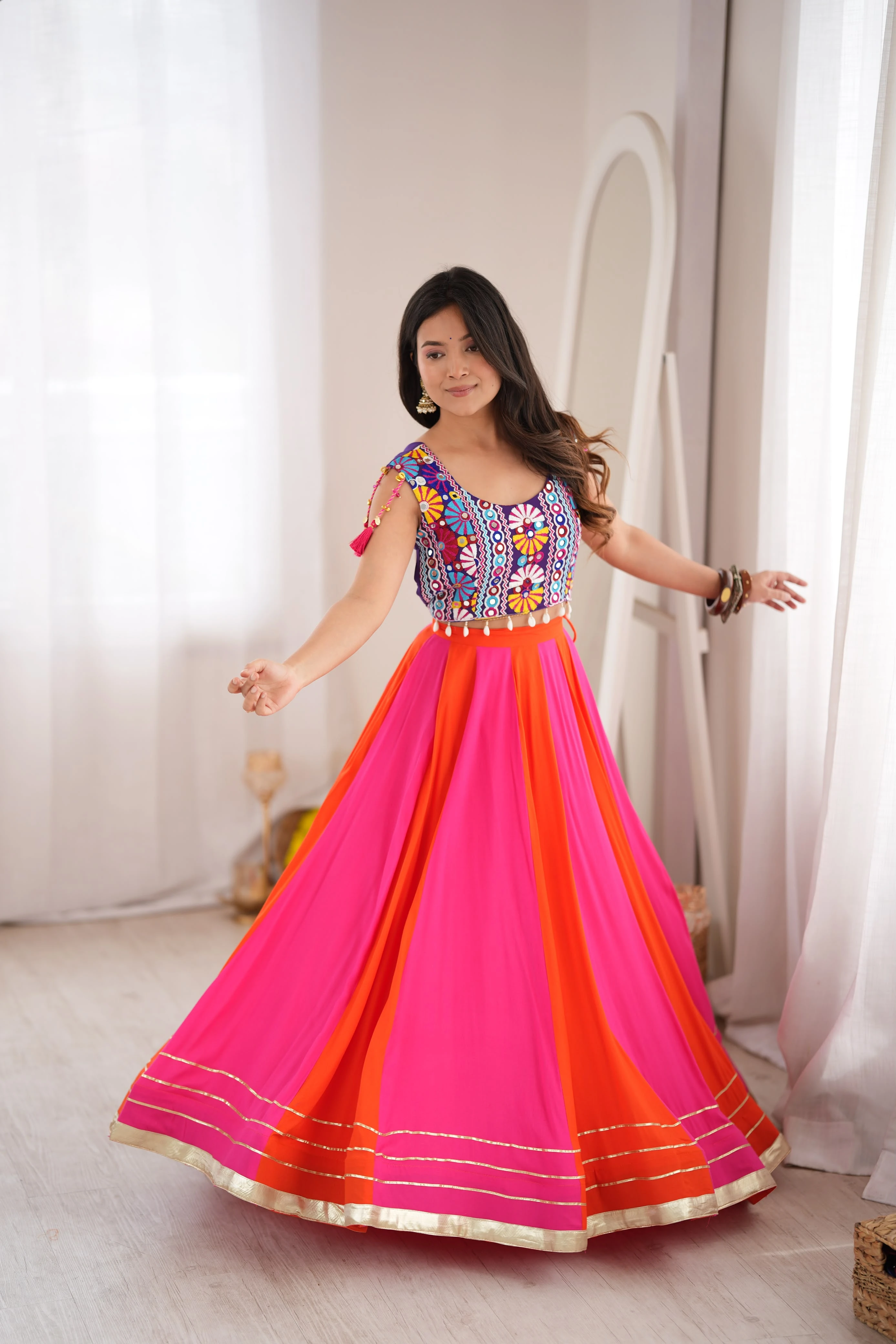 Heavy Reyon Lehenga Choli With Gota Patti And Mirror Work 3