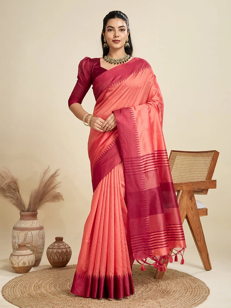 Jf 2584 Raw Silk Temple Woven Border Saree Collection 13