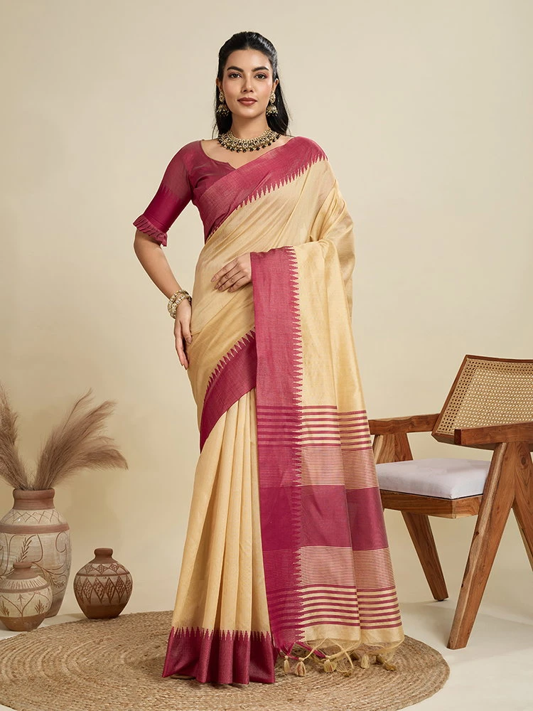 Jf 2584 Raw Silk Temple Woven Border Saree Collection 3