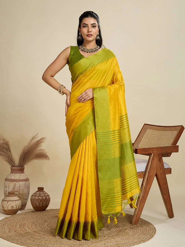 Jf 2584 Raw Silk Temple Woven Border Saree Collection 8