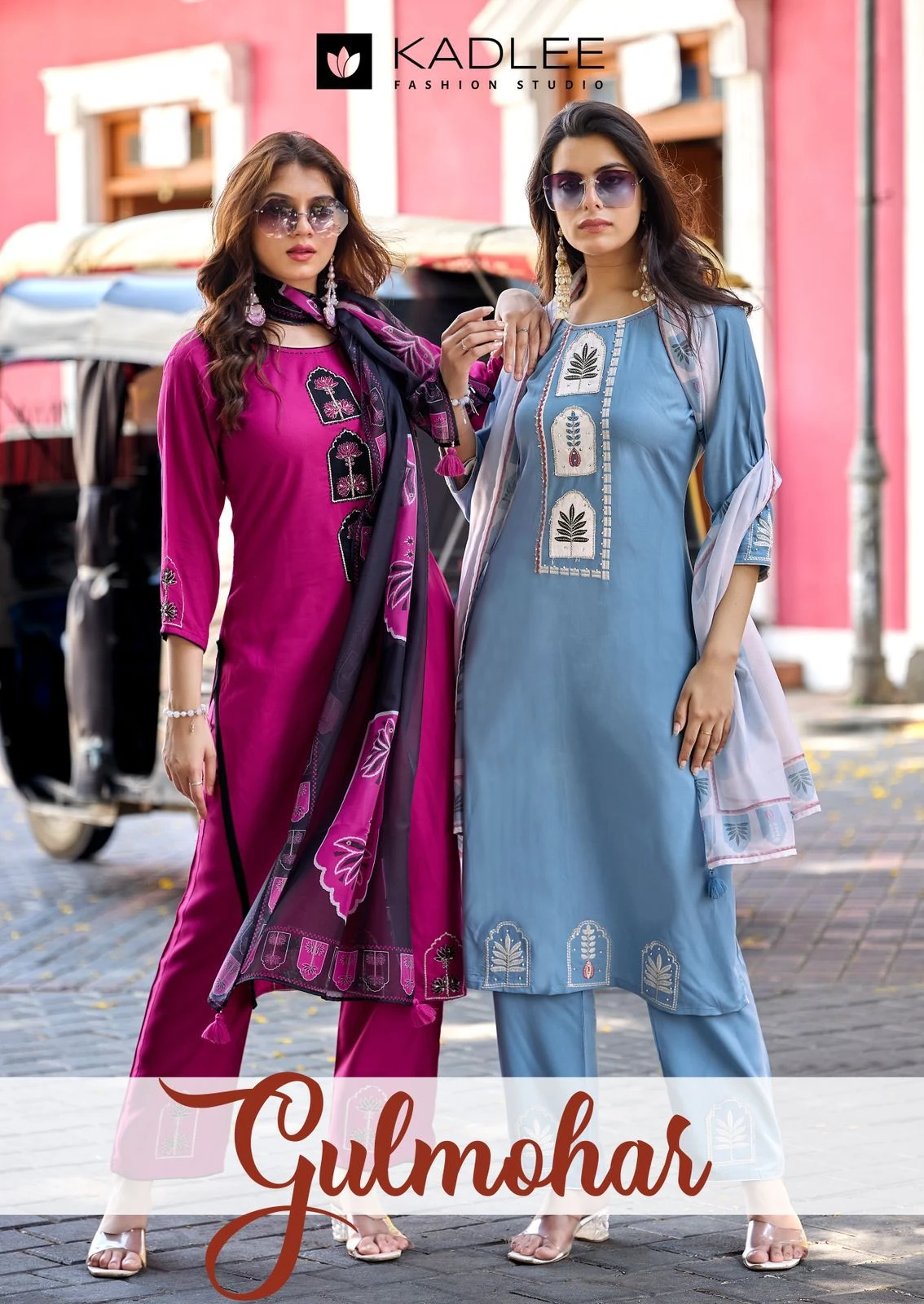 kadlee Gulmohar Rayon Handwork Kurti with organza print dupatta collection 1