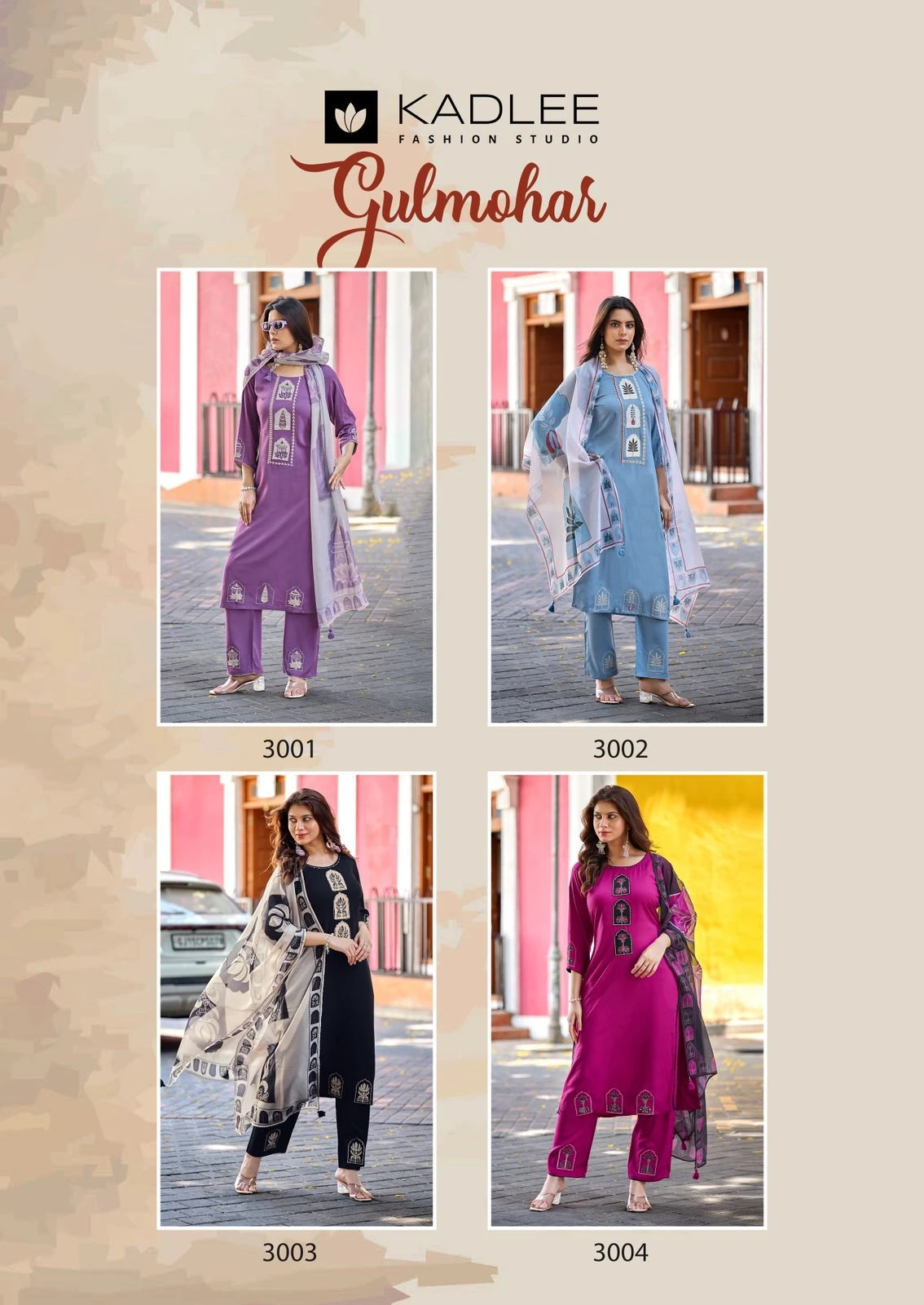 kadlee Gulmohar Rayon Handwork Kurti with organza print dupatta collection 6