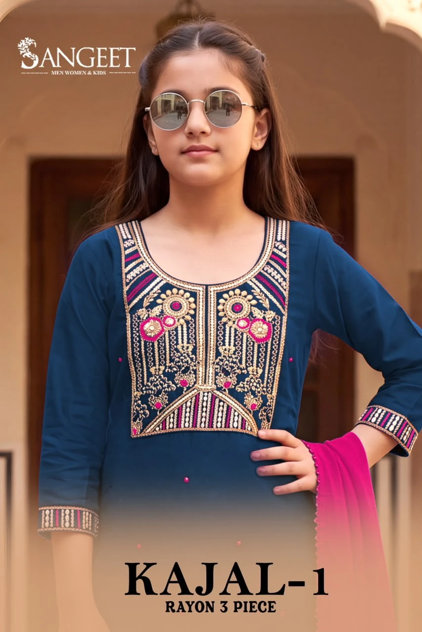 Kajal Rayon With Emroidery Work Kids Salwar Suit Collection 1