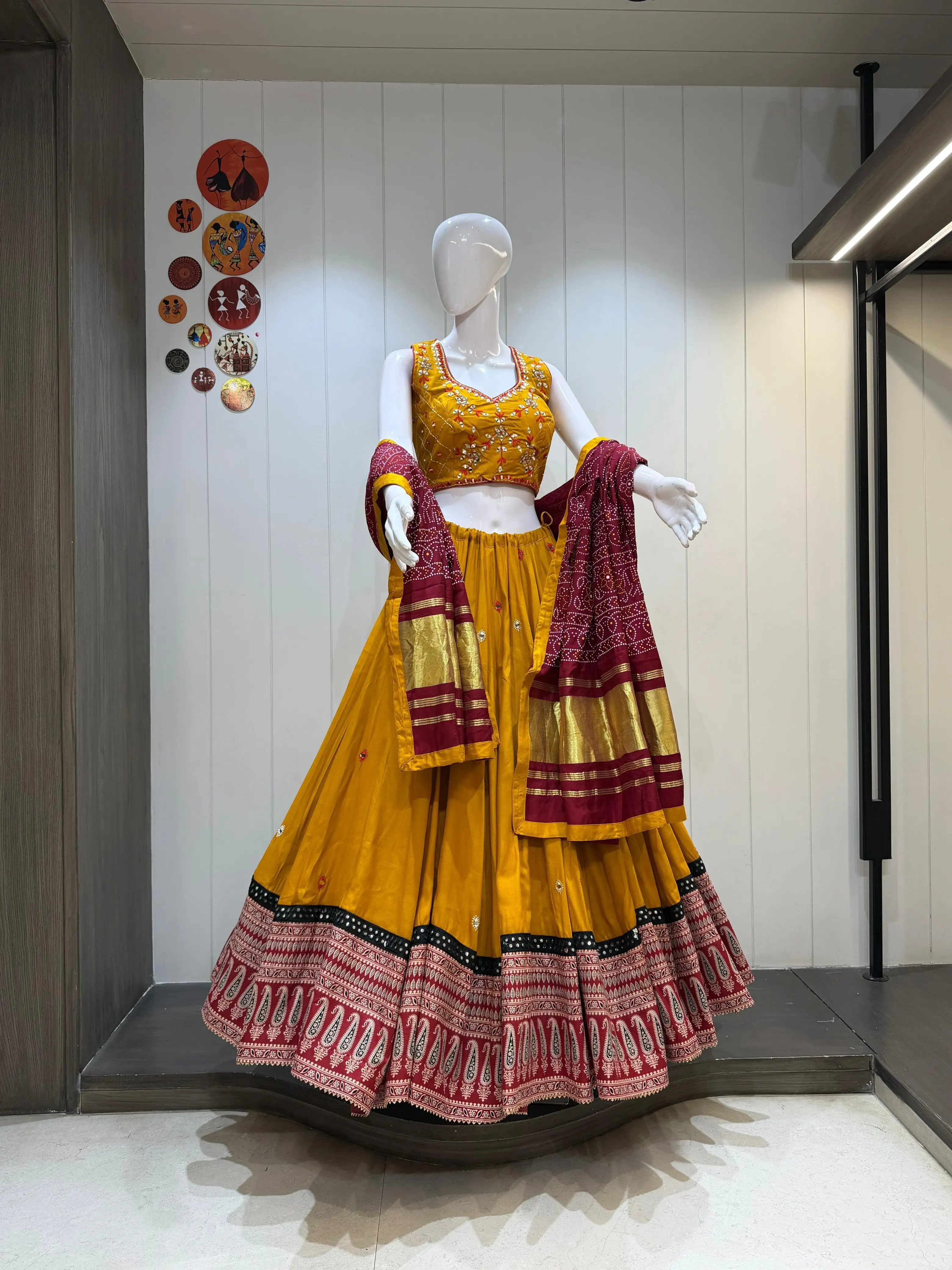 Kalash Pan Pure Cotton Chaniya Choli With Heavy Ajrakh Border And Mirror Aari Work 2