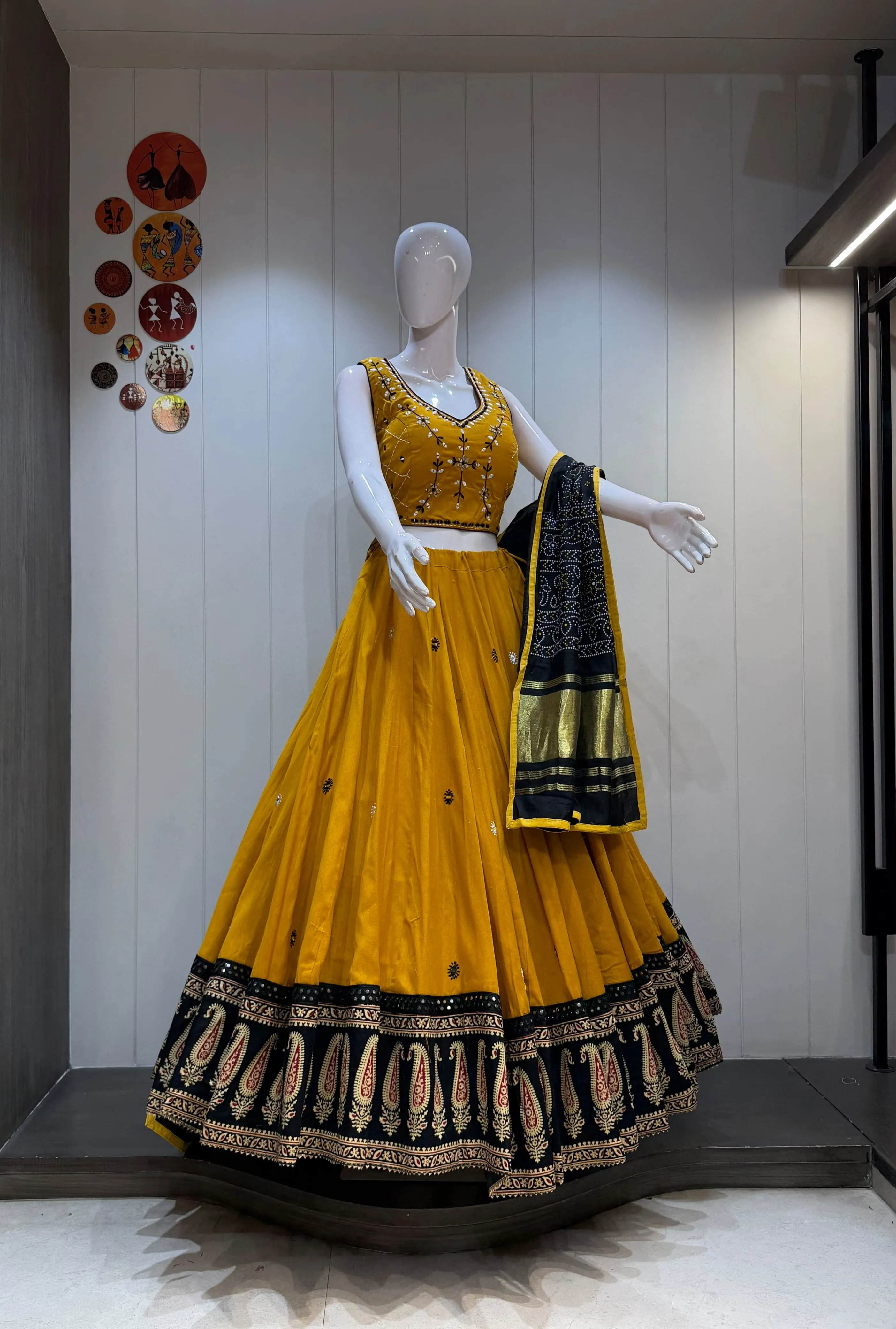 Kalash Pan Pure Cotton Chaniya Choli With Heavy Ajrakh Border And Mirror Aari Work 3