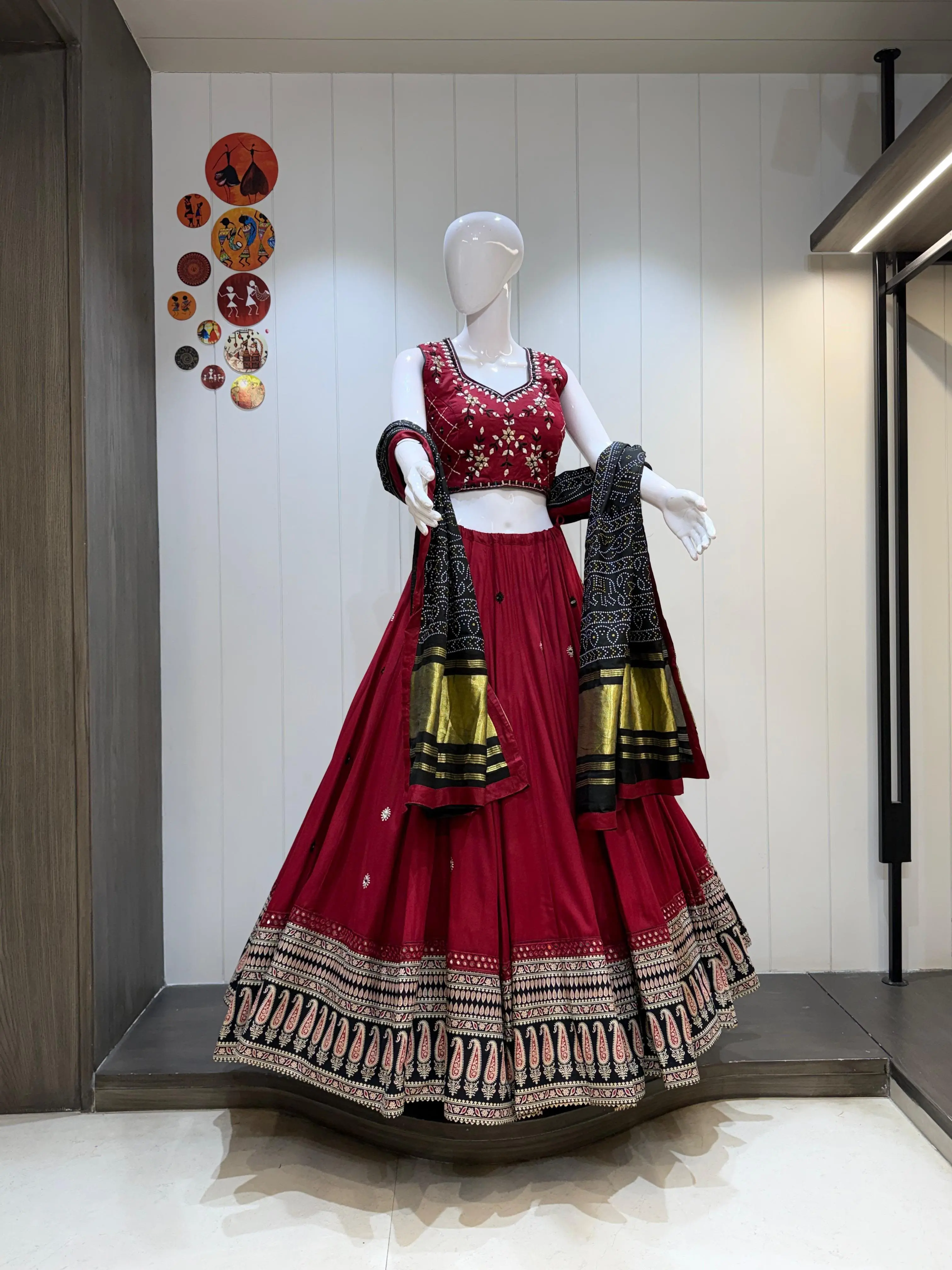 Kalash Pan Pure Cotton Chaniya Choli With Heavy Ajrakh Border And Mirror Aari Work 5