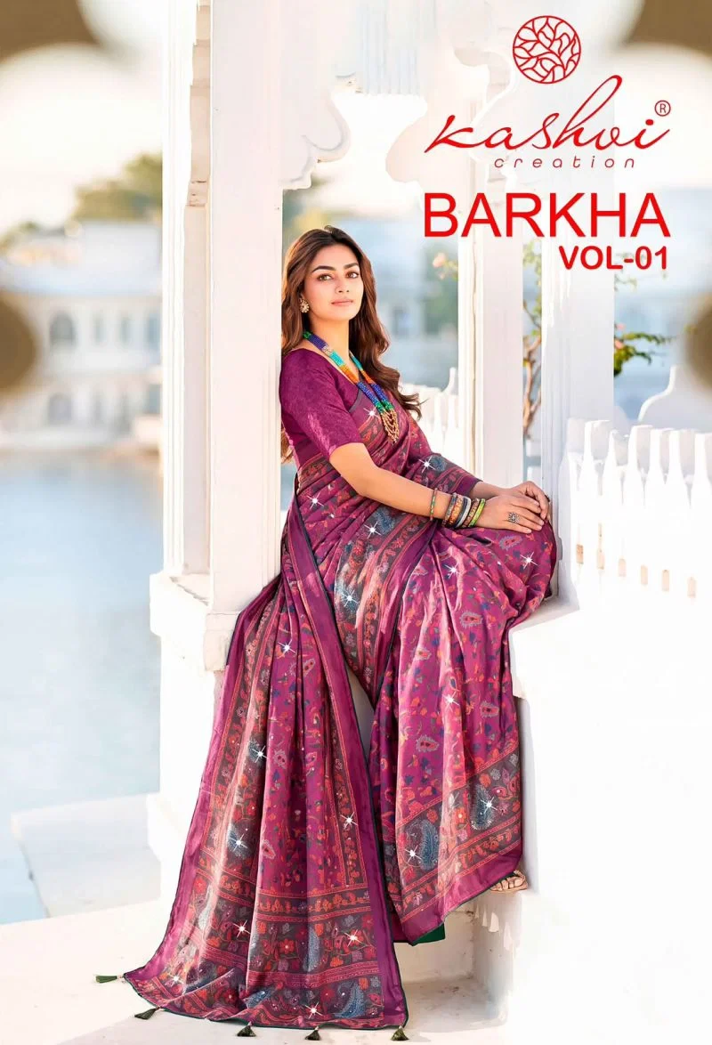 Kashvi Barkha Vol 1 Shine Silk With Glass Work Saree Collection