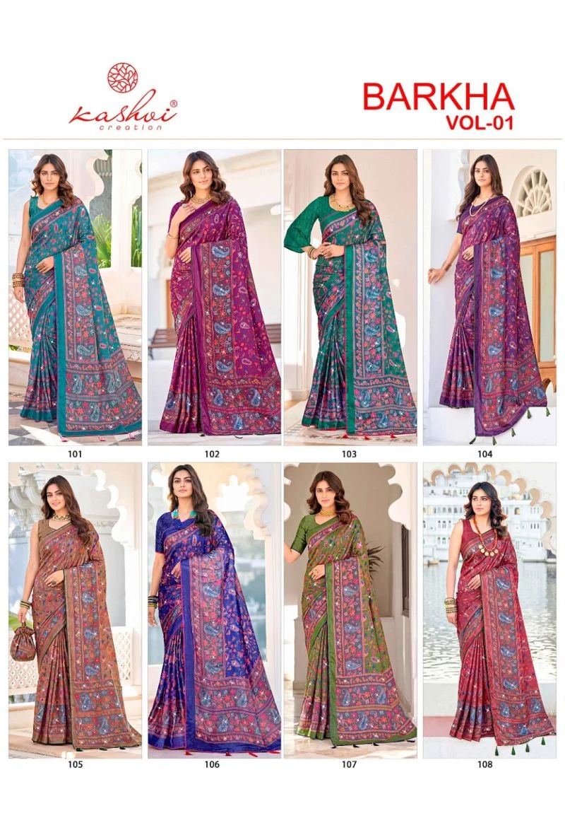 Kashvi Barkha Vol 1 Shine Silk With Glass Work Saree Collection 10