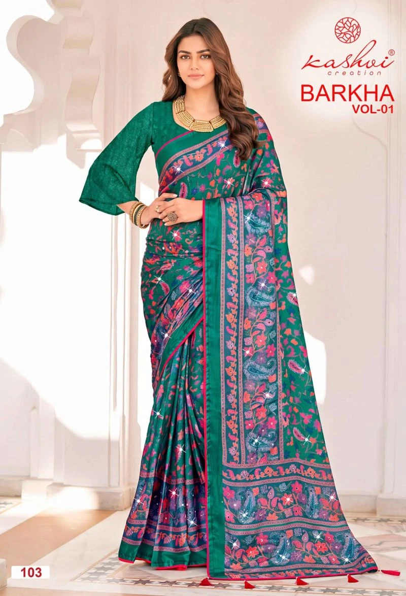 Kashvi Barkha Vol 1 Shine Silk With Glass Work Saree Collection 2