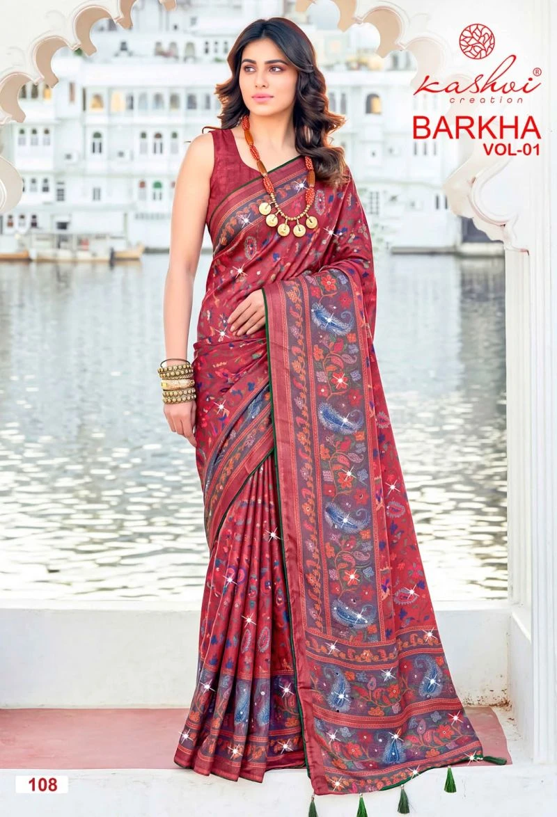 Kashvi Barkha Vol 1 Shine Silk With Glass Work Saree Collection 4