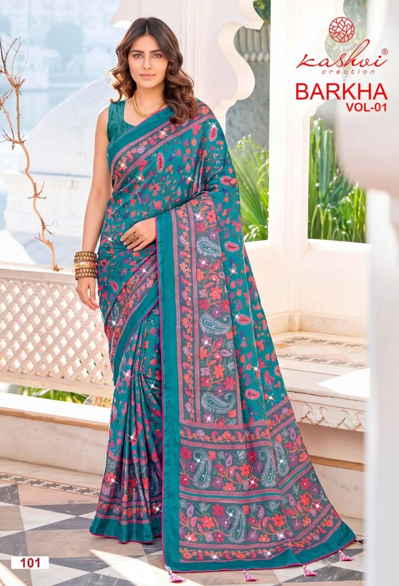 Kashvi Barkha Vol 1 Shine Silk With Glass Work Saree Collection 5