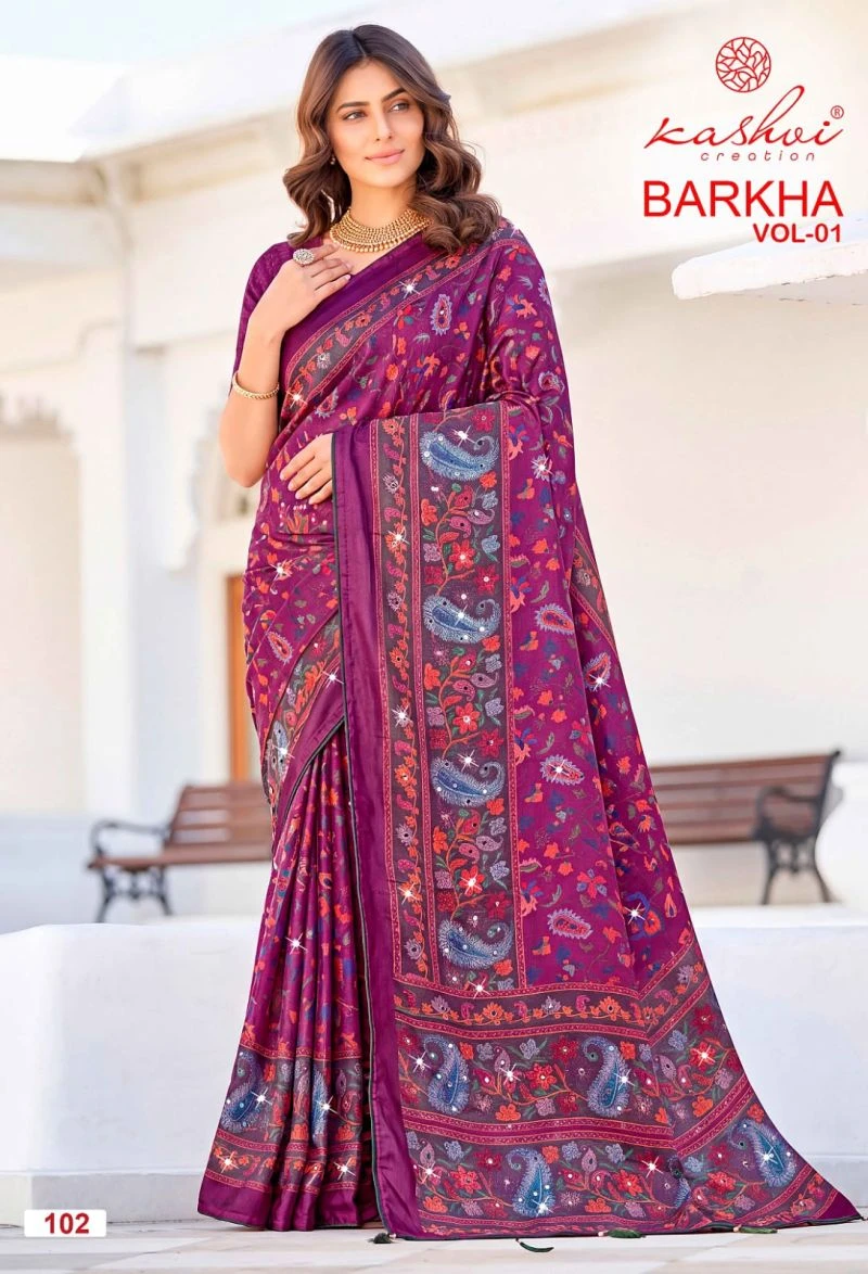 Kashvi Barkha Vol 1 Shine Silk With Glass Work Saree Collection 6