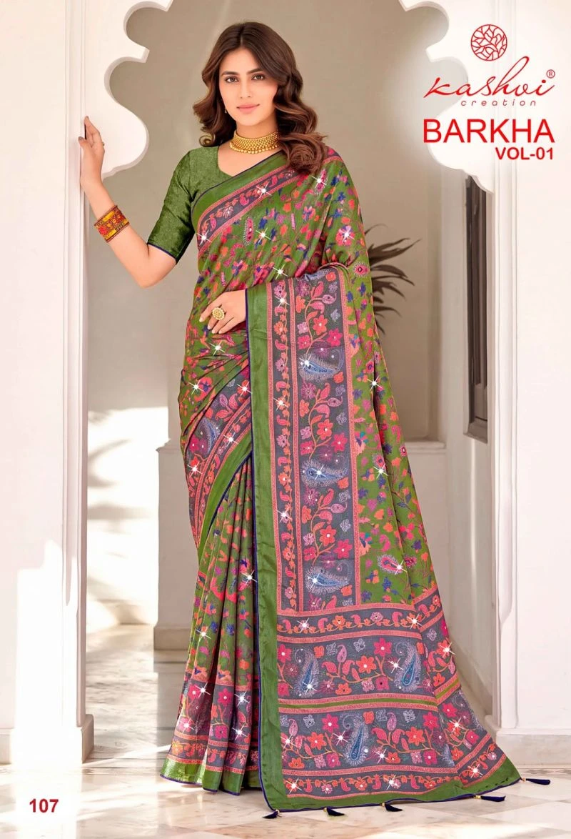 Kashvi Barkha Vol 1 Shine Silk With Glass Work Saree Collection 7