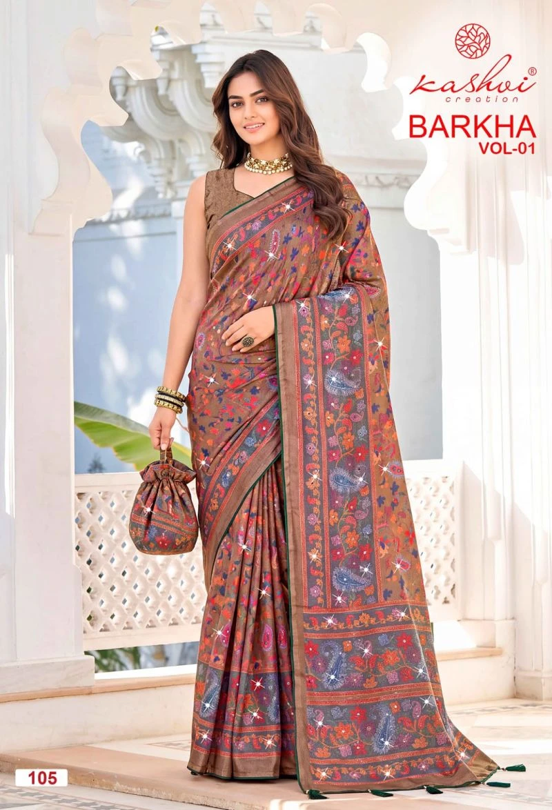 Kashvi Barkha Vol 1 Shine Silk With Glass Work Saree Collection 9