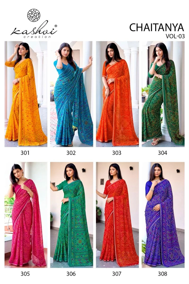 Kashvi Chaitanya Vol 3 Georgette Bandhani Fancy Border Saree Collection 10