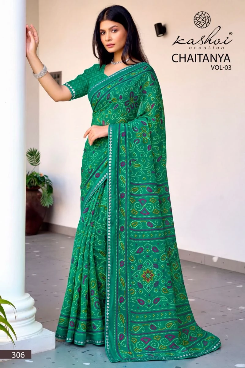 Kashvi Chaitanya Vol 3 Georgette Bandhani Fancy Border Saree Collection 2