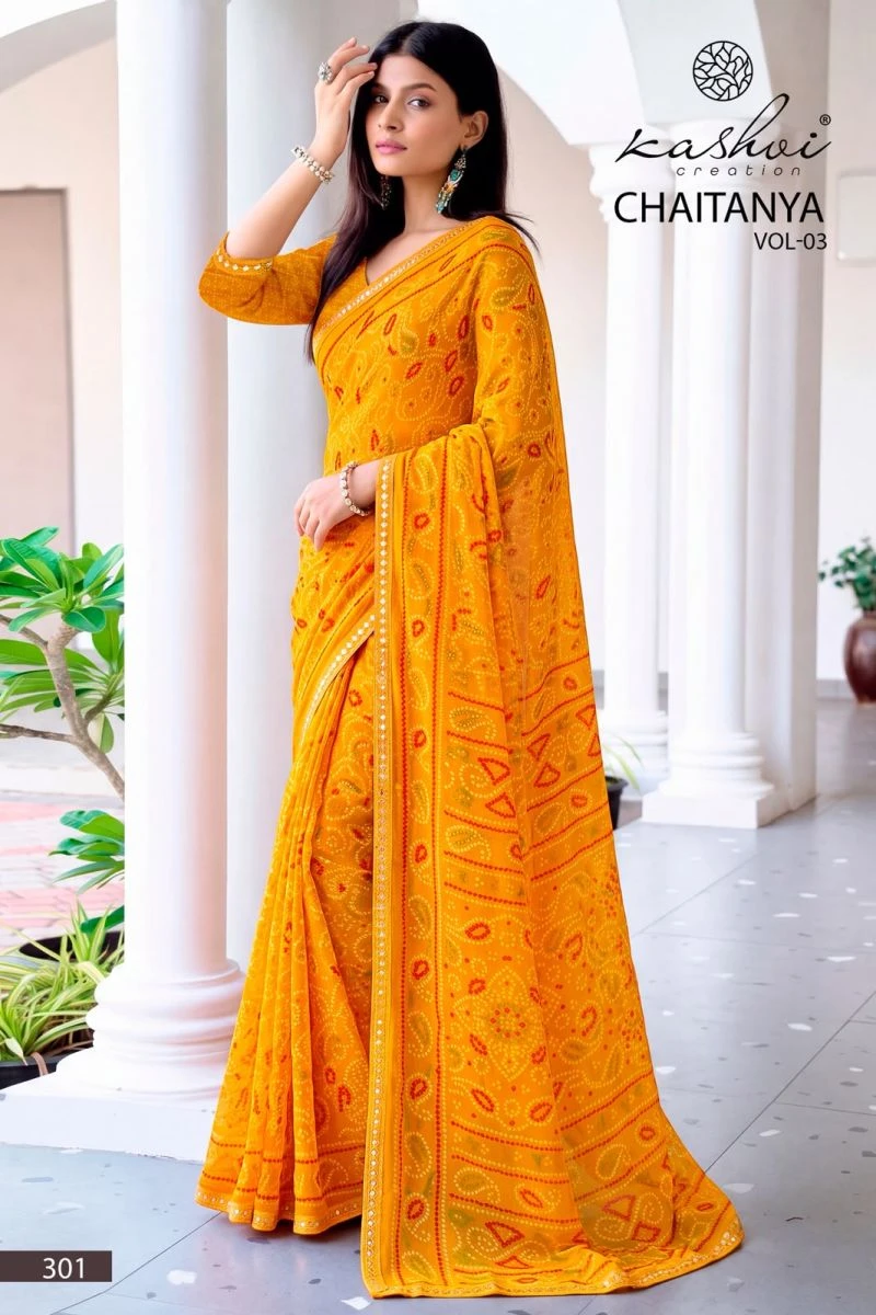 Kashvi Chaitanya Vol 3 Georgette Bandhani Fancy Border Saree Collection 4