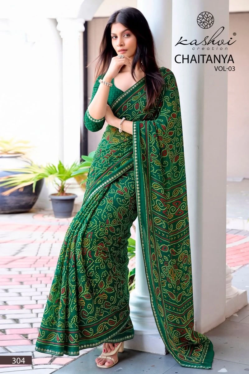 Kashvi Chaitanya Vol 3 Georgette Bandhani Fancy Border Saree Collection 5