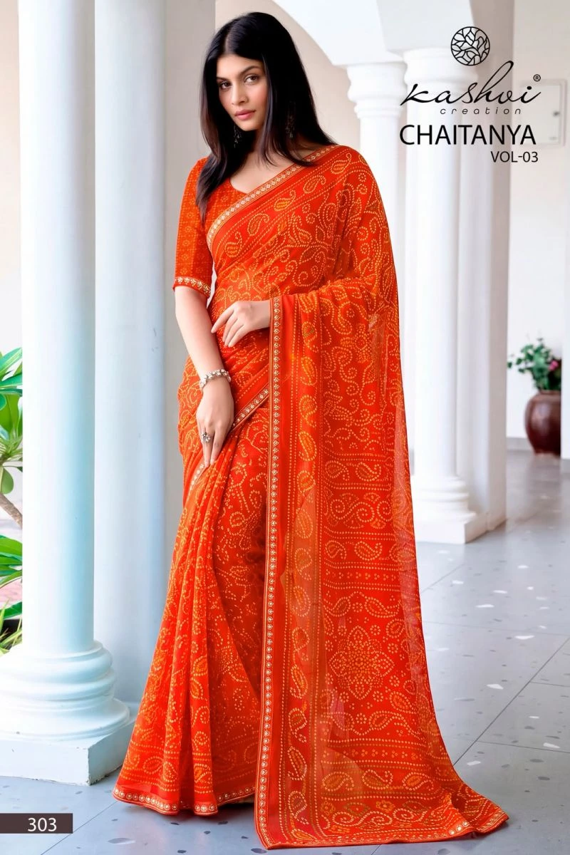 Kashvi Chaitanya Vol 3 Georgette Bandhani Fancy Border Saree Collection 7